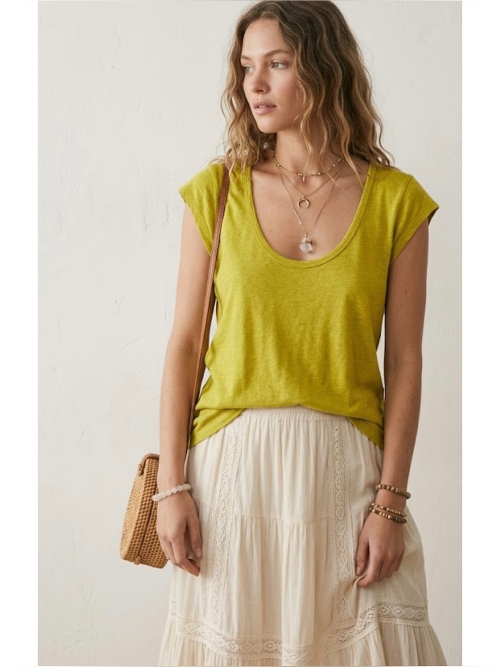Meadow Rue By Anthropologie Scoop Neck Linen Blend Tee